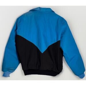 West Ark USA Made Vintage Size Large Bomber Jacket Blue Black Snap Up Western